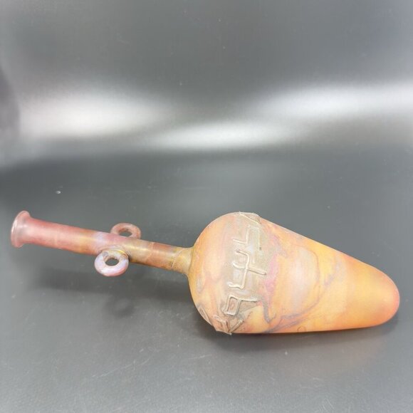 Egyptian Hand Blown Art Glass Vase Bottle Thin Lightweight Scavo Textured Glass - Picture 13 of 16